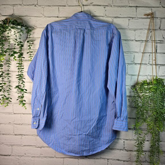 RALPH LAUREN BLUE LABEL LONG SLEEVE MENS BUTTON DOWN BLUE WITH WHITE &RUST 15.5 - Picture 3 of 5